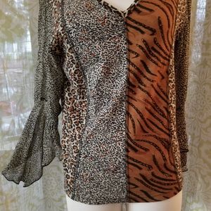 Long sleeve embellished T Animal print